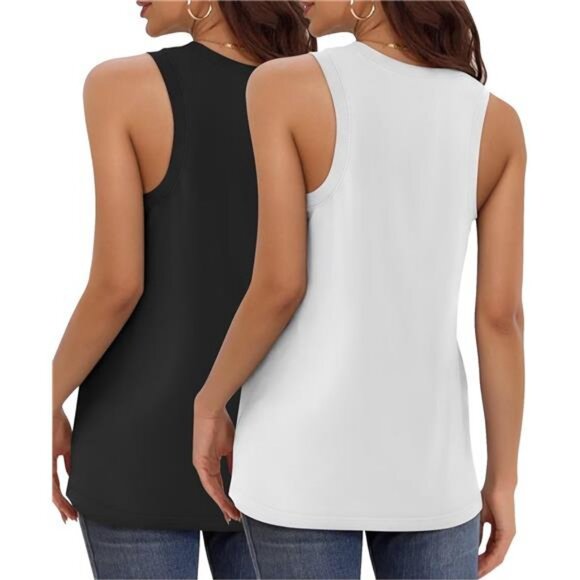 2 Pack Womens Tank Tops Summer V Neck Sleeveless Loose Casual Blouses Beach - Picture 3 of 6